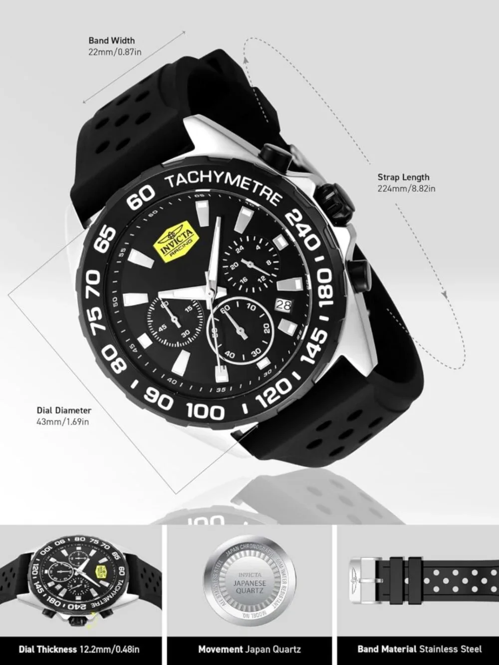 43mm Quartz Racing Watch for Men - Stylish, Durable, Water-Resistant Timepiece